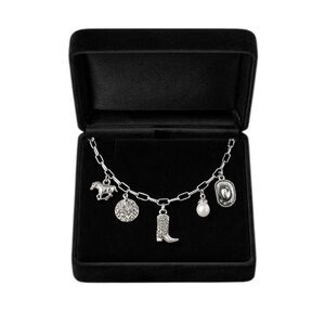 Silver Cowgirl Charm Necklace with Pearl – Adjustable Western Pendant - NIB